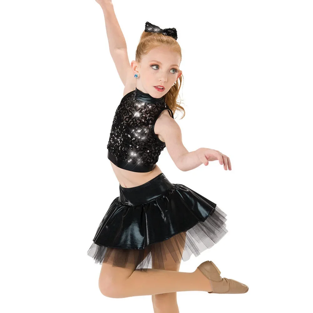 Pre-Owned Dance Costume AWCT V2221 Large Adult Black Tulle Skirt Jazz Sequin